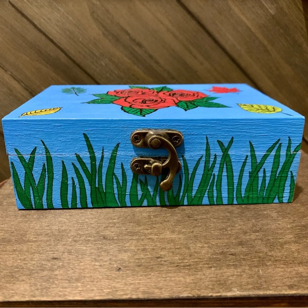 Blooming Rose Blue Wooden Box